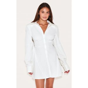 Robe chemise structurée blanche froncée à manches longues, Blanc - Taille 32
