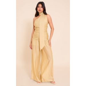 Femme Combinaison textur&eacute;e moutarde &agrave; d&eacute;tail foulard et &eacute;paule unique | Taille 36 - Taille 36