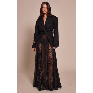 Femme Petite Jupe longue fluide noire &agrave; parties contrast&eacute;es et sequins | Taille 38 - Taille 38