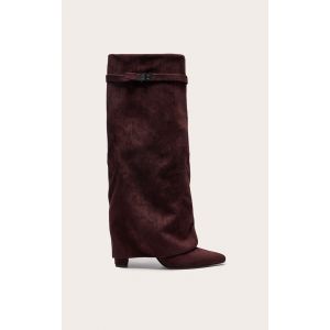 Femme Bottes hautes en suédine chocolat repliées à talon carré et bout pointu | Taille 39 - Taille 39