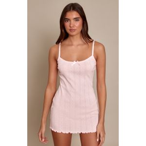Femme Mini robe de pyjama en maille pointelle rose tendre | Taille Large - Taille L