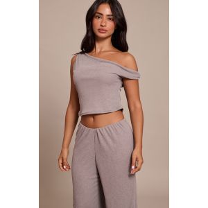 Femme Petite Top d&eacute;bardeur fluide textur&eacute; gris transparent | Taille Medium - Taille M