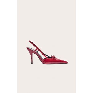 Escarpins pointus en PU rouge à talon mi-haut et noeud, Rouge - Taille 37