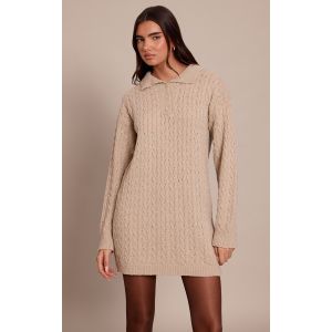 Femme Mini robe chemise en maille tricot bouclée torsadée avoine | Taille Medium - Taille M