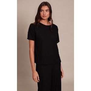 Femme T-shirt fluide textur&eacute; noir transparent | Taille 32 - Taille 32