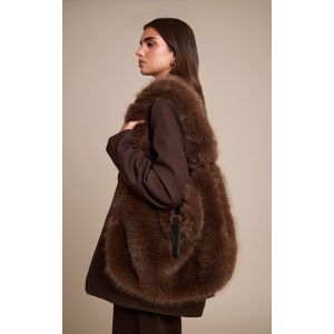 Femme Sac &agrave; main en fausse fourrure chocolat &agrave; ceinture - Taille One Size