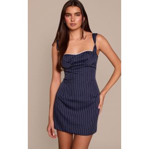 Femme Robe moulante bleu marine ray&eacute;e &agrave; empi&egrave;cements | Taille 34 - Taille 34