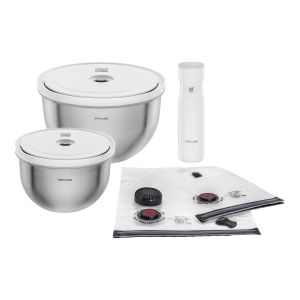 ZWILLING Fresh & Save BOWLS Kit de démarrage sous vide, Acier inoxydable / M/L, 9-pcs, Blanc argenté