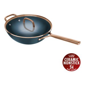 ZWILLING Milano 30 cm, Wok avec couvercle en verre, Bleu