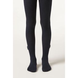 Calzedonia Collant en coton côtelé avec nœud pour fille Fille Taille 2-4 A