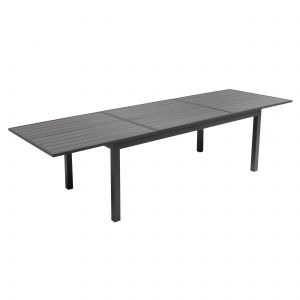 Table de jardin rectangulaire extensible (200/300 x 97 x 75 cm) en aluminium et bois composite