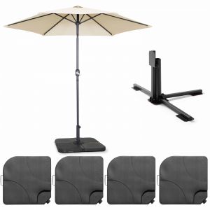 Ensemble parasol droit inclinable (Ø3m) avec pied pliant + 4 dalles à lester remplissables