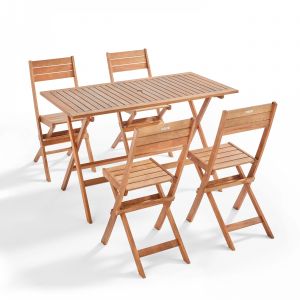 Table de jardin rectangulaire 140 x 70 cm + 4 chaises pliantes en bois d'eucalyptus FSC®