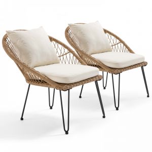 Fauteuil de jardin en rotin synthétique avec coussins - Lot de 2