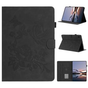 &Eacute;tui pour tablette en cuir gaufr&eacute; &agrave; motif papillon et fleur pour Samsung Galaxy Tab A8 2021-Noir