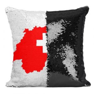 Fabulous Coussin avec Housse Sequin - Paillettes Noir Drapeau Carte Suisse [40 x 40 cm]
