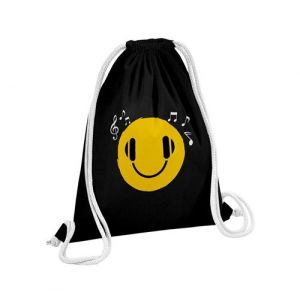 Fabulous Sac de Gym en Coton Noir Smiley Musique 12 Litres