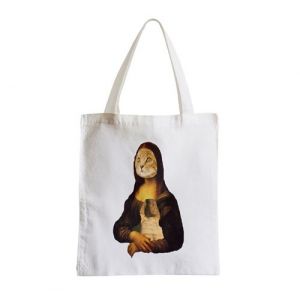 Grand sac pour shopping Chat joconde collage art