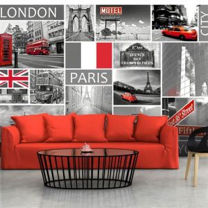 Papier peint London, Paris, Berlin, New York-Taille L 400 x H 280 cm