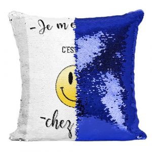 Fabulous Housse de Coussin à Sequin - Paillettes Bleu Je M'en Fout C'Est Pas Chez Moi Emoji [40 x 40 cm]