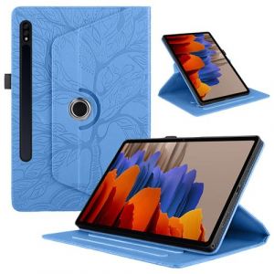 &Eacute;tui FOXDOCK &agrave; rabat rotatif &agrave; 360&deg; pour Samsung Galaxy Tab S7 Plus , r&eacute;sistant aux chocs et dot&eacute; d'un support vertical-Bleu