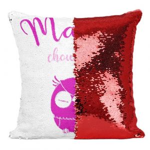 Fabulous Coussin avec Housse Sequin - Paillettes Rouge Mamie Chouette Grand Mere Hibou [40 x 40 cm]