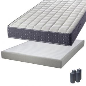 Pack Matelas 140x190 + Sommier Tapissier D&eacute;montable 2x20 Lattes Lin + Pieds Anthracites 15cm - SILHOUETTE - ALTOBUY