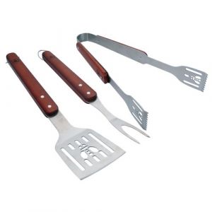 Set Barbecue 3 Ustensiles pratiques - Spatule - Fourchette - Pince - Acier inoxydable, Bois - Coffret cadeau - Pour légumes, viandes, poissons, grillades