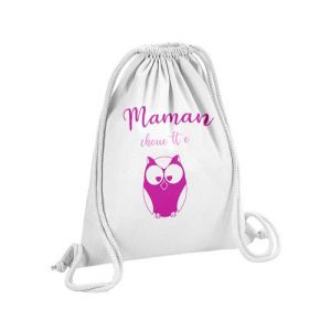 Fabulous Sac de Gym en Coton Blanc Maman Chouette Rose 12 Litres