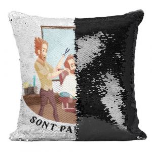 Fabulous Coussin avec Housse Sequin - Paillettes Noir Les Vrais H&eacute;ros - Coiffeur Barbier Visagiste [40 x 40 cm]