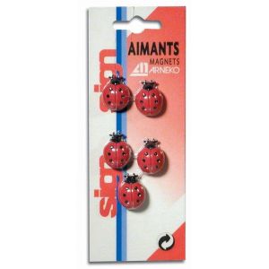 Carte de 5 aimants fantaisie "coccinelle" diamètre 20mm