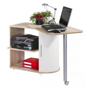 Bureau Pivotant et Meuble de Rangement Ch&ecirc;ne 2 Niches 77 x 71,7 x 47 cm - Blanc - L 105 x l 55 x H 74.7 cm