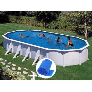 Kit piscine acier blanc Gr&eacute; Atlantis ovale 10,20 x 5,75 x 1,32 m + B&acirc;che &agrave; bulles