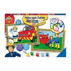 Numero d'art junior sam le pompier 2 tableaux grand format 32x22cm - peinture nombre enfant 5-7 ans - set coloriage + carte