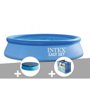 Kit piscine autoport&eacute;e Intex Easy Set 2,44 x 0,61 m + B&acirc;che de protection + B&acirc;che &agrave; bulles
