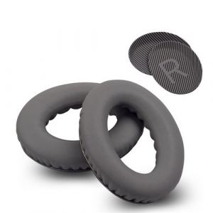 Housses de remplacement compatibles Bose QC35/QC35II - Lot de 2 pi&egrave;ces (&eacute;couteurs + coussinets LR) en cuir synth&eacute;tique Gris fonc&eacute;