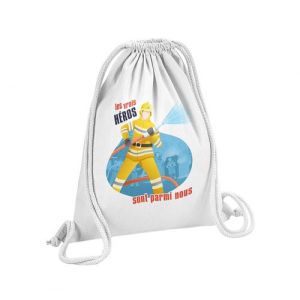 Fabulous Sac de Gym en Coton Blanc Les Vrais Héros - Pompier 12 Litres