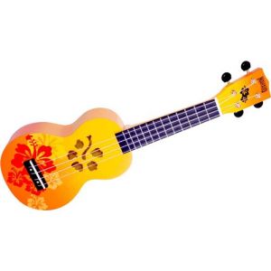 Mahalo Soprano Finition Fleurs Hibiscus Orange Brillant Soprano