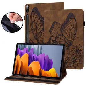 Étui FOXDOCK pour tablette Samsung Galaxy Tab S8 Butterfly Design Premium Cuir Anti-Fall Protection Tablet Cover avec emplacements de carte et fonction du support-Marron