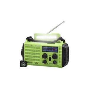 Radio solaire portable à manivelle am/fm/sw avec batterie rechargeable 5000mah, lampe de poche led et lampe de lecture, alarme sos, boussole vert noir