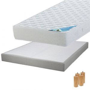 MALDIVES - Pack Matelas 140x190 + Sommier Tapissier Démontable 2x20 Lattes Lin + Pieds Bois 15cm - Altobuy