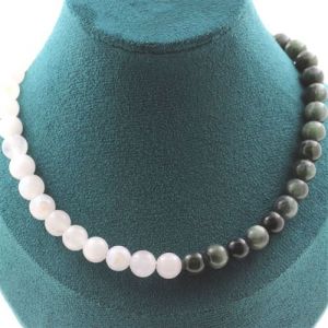 Collier perles Pierre de Lune + Seraphinite de Russie 8 mm chaîne inox - A Bijoux
