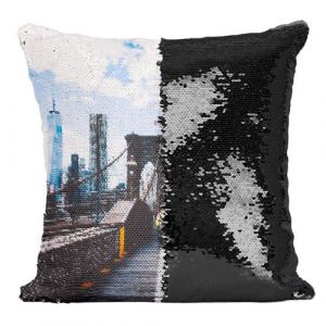 Fabulous Housse de Coussin &agrave; Sequin - Paillettes Noir Pompier Traverse le Pont de Brooklyn [40 x 40 cm]