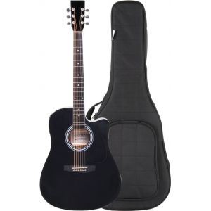 Classic Cantabile WS-10BK-CE Guitare Western noire avec micro Set housse