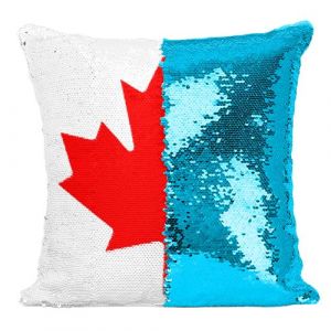 Fabulous Coussin avec Housse Sequin - Paillettes Turquoise Drapeau Canada [40 x 40 cm]