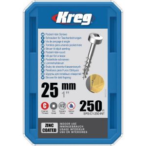 Vis &agrave; trous de poche Kreg 25 mm Rev&ecirc;tu de Zinc Pan-Head, Filetage &eacute;pai - KREG - SPS-C1-250