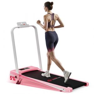 Inclinaison 0-5&deg; Tapis de course pliable, Motoris&eacute;1-10 Km/h - 2.5HP - &Eacute;cran LCD - Ultra Fin et Silencieux - Rose