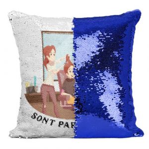 Fabulous Coussin avec Housse Sequin - Paillettes Bleu Les Vrais H&eacute;ros - Coiffeuse Maquilleuse Visagiste [40 x 40 cm]