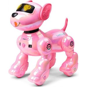 VATOS Chien Robot Interactif Rose Enfants – 17 Fonctions, Programmable, Danse & Musique, Télécommande, 2 Batteries Rechargeables – Jouet Intelligents 3 à 12 Ans