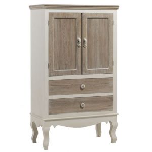 Commode en panneaux MDF plaqué en sapin coloris os et marron clair - Longueur 70 x Hauteur 120 x Largeur 35 cm
